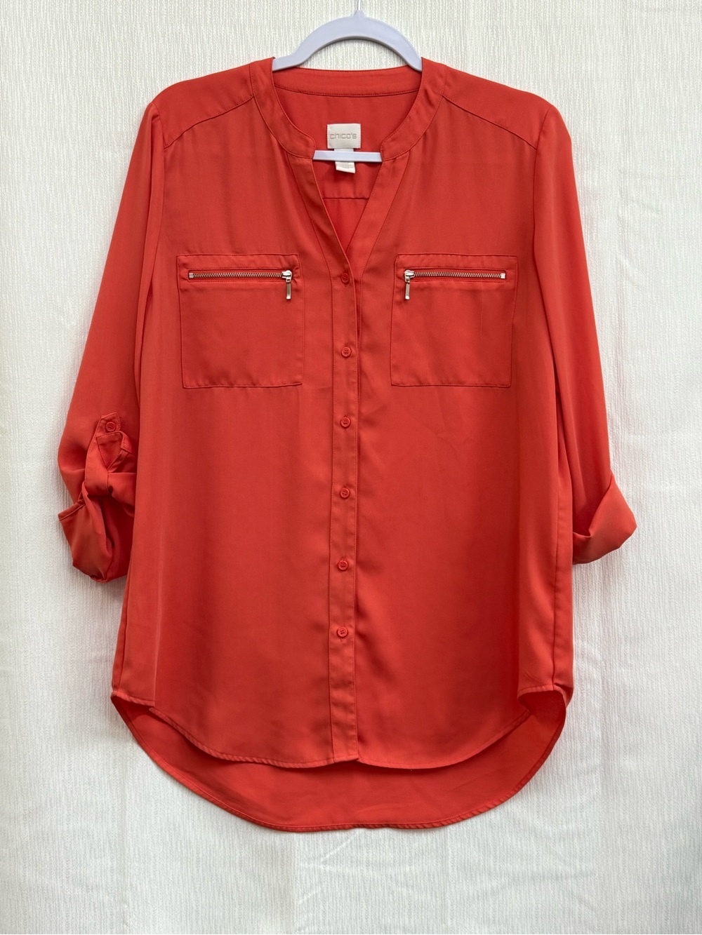 Chico's Red Zip-Pocket Button Front Tunic
